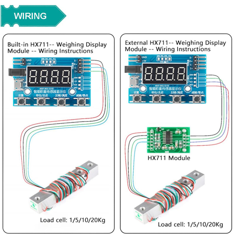 [Australia - AusPower] - DAOKAI HX711 Weight Sensor Load Cell Module A/D Module Digital Load Cell Module Display 24-Bit Weighing Meter Electronic Scale Display Meter with Micro to USB Cable 
