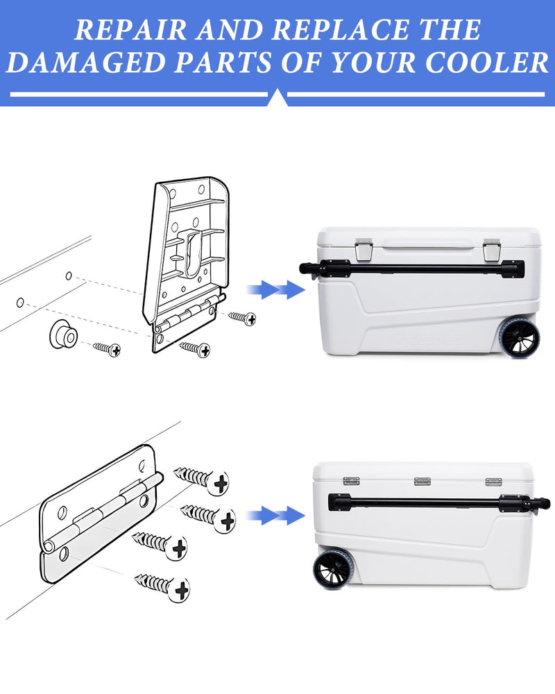 Cooler Hinges Replacement & Cooler Latch Replacement for Igloo Cooler Replacement Parts, Cooler Parts Set, Cooler Stainless Steel Latch and Hinge Parts Kit with High-Strength Screws