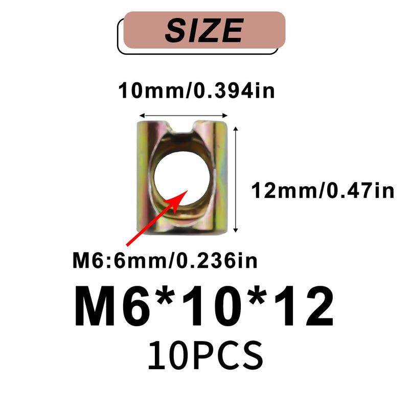 [Australia - AusPower] - 10 PCS Metric M6 Barrel Nuts Cross Dowels Slotted Nuts Baby Bed Crib Screws Hardware Replacement Kit for Bunk Bed Beds Headboards Chairs Furniture M6x10mmx12mm Color zinc M6*10*12(10pcs) 
