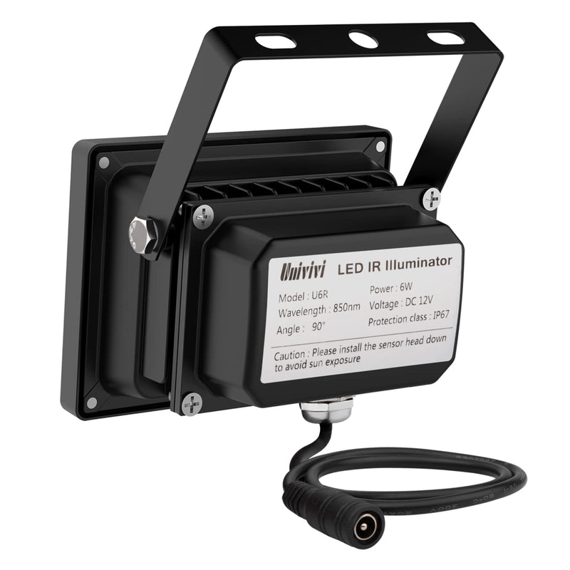 [Australia - AusPower] - Univivi Infrared Illuminator, 850nm 6 LEDs 90 Degree Wide Angle IR Illuminator for Night Vision, Waterproof LED Infrared Light for CCTV Security Camera, with Power Adapter, Black Black-6W 