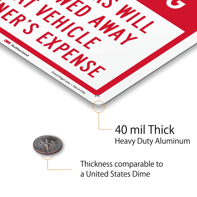 SmartSign 2-Pack 'No Overnight Parking Violators Towed Away At Vehicle Owner's Expense' Sign, 10" x 14", 40 mil Aluminum, 3M Laminated Engineer Grade Reflective Material, Red and White, Made in USA Pack of 2