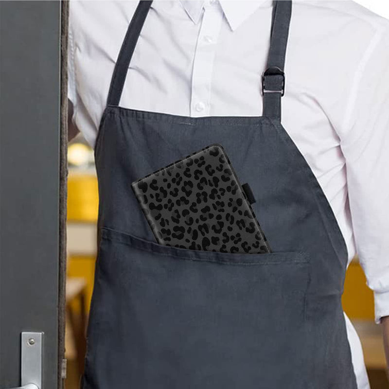 [Australia - AusPower] - Server Books for Waitress,Waiter Book Server Organizer with Zipper Pocket,PU Leather Waitress & Waitstaff Book Wallet with Card Slot Guest Check Holder-Black leopard print 5x7.7" Server Book Black leopard print 