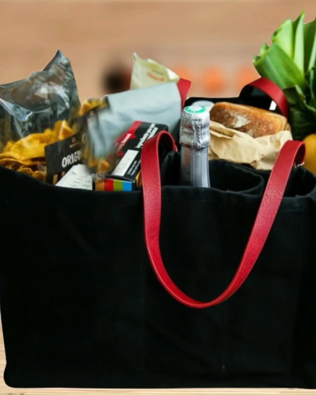 CapaBunga Grocery Tote Bag 5 Pocket Large Utility Tote with Handles Vegan Leather Base - Reusable Shopping Bags for Groceries Natural
