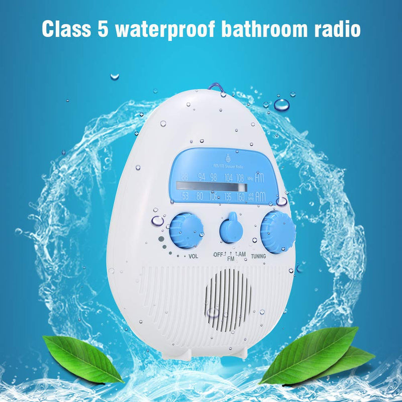 [Australia - AusPower] - Shower Radio, Portable AM/FM Shower Radio with Hook Life Waterproof Audio Speaker Bathroom Shower Radios Volume Adjustable Battery Powered for Bathroom Outdoor Indoor white+blue 