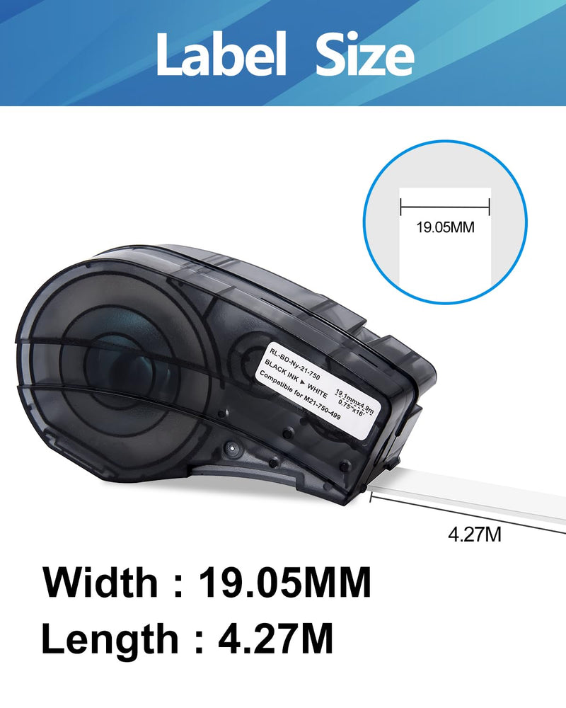 Weemay M21-750-499 Nylon Cloth Label Tape 3/4 Inch Black on White Multi-Purpose Tape, for Wire Marking, Lab, General ID and Datacom Cable, 0.75" W x 16' L, 8 Pack, Not Compatible with M210 and M211 8 Pack-0.75 Inch