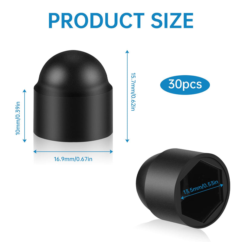 [Australia - AusPower] - 30 PCS M8×13mm Hex Head Bolt Covers Caps Bolts and Nuts Dome Plastic Protective Cap Black Hexagonal 