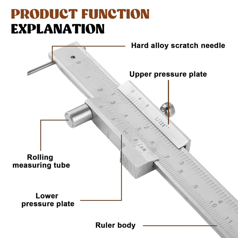 [Australia - AusPower] - TOATELU Precision Vernier Caliper Stainless Steel 0.1 mm Marking Gauge Industrial Grade Parallel Scriber with Locking Screw IP54 Protection Class 
