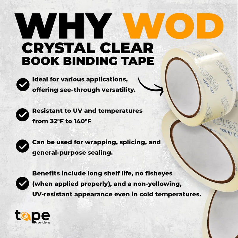 WOD CST22CC Crystal Clear Multi-Purpose Book Repair Tape – 2 inch x 55 yds. See-Through Protection, Label Covering, Outdoor Uses, Lamination, and Carton Sealing. 2 inch x 55 yds.