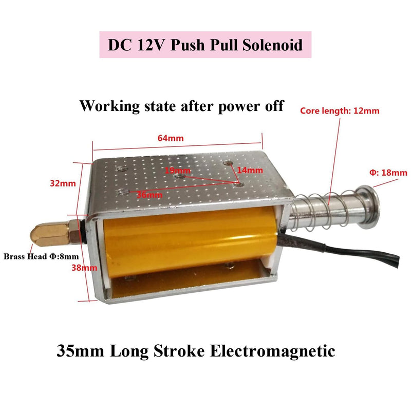 [Australia - AusPower] - DC 12V Push Pull Solenoid 35mm Long Stroke Small Electromagnetic Electric Magnet For Automobiles,Project and DIY 