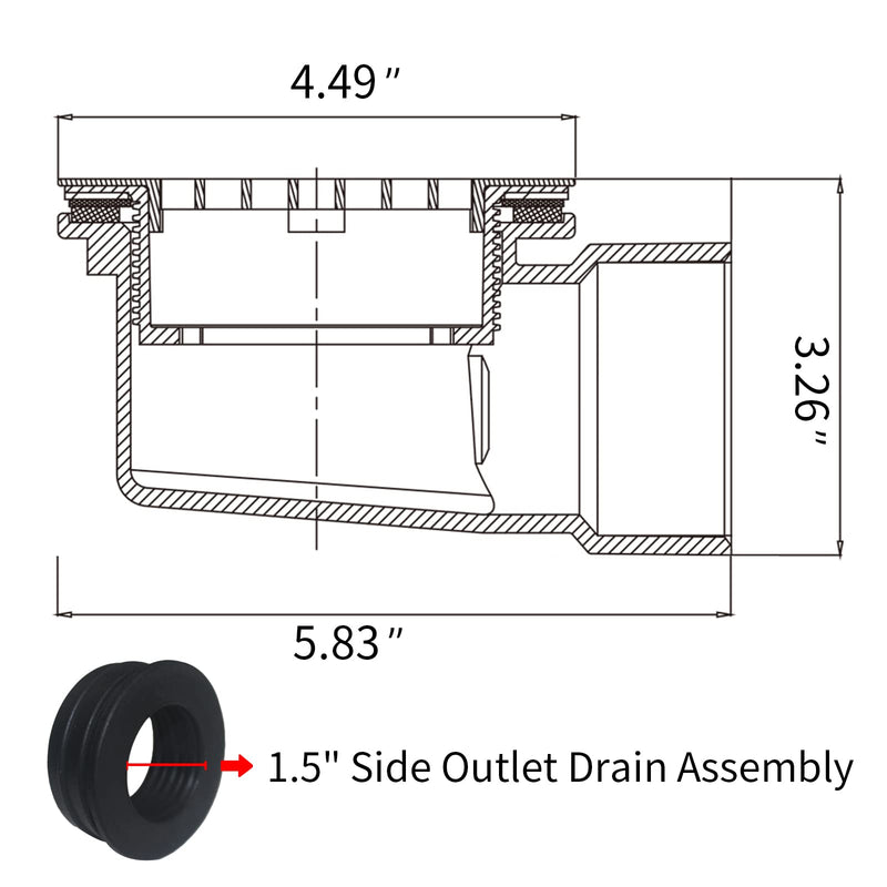 PVC 2''Side Outlet Drain Assembly，for Low Profile Shower Drain Trap and Shower Base Drain.