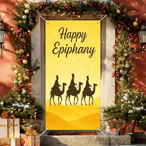 BlissYard Three Kings Door Cover 35x71 Inch Nativity Star Holiday Decor Desert Camel