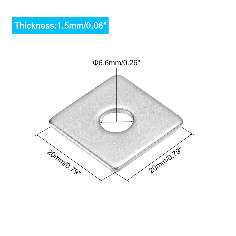 [Australia - AusPower] - uxcell Square Washer, 25Pcs M6x20x20x1.5mm 304 Stainless Steel Square Plate Washers Flat Pad Spacer Gasket for Hardware Fastener 25 