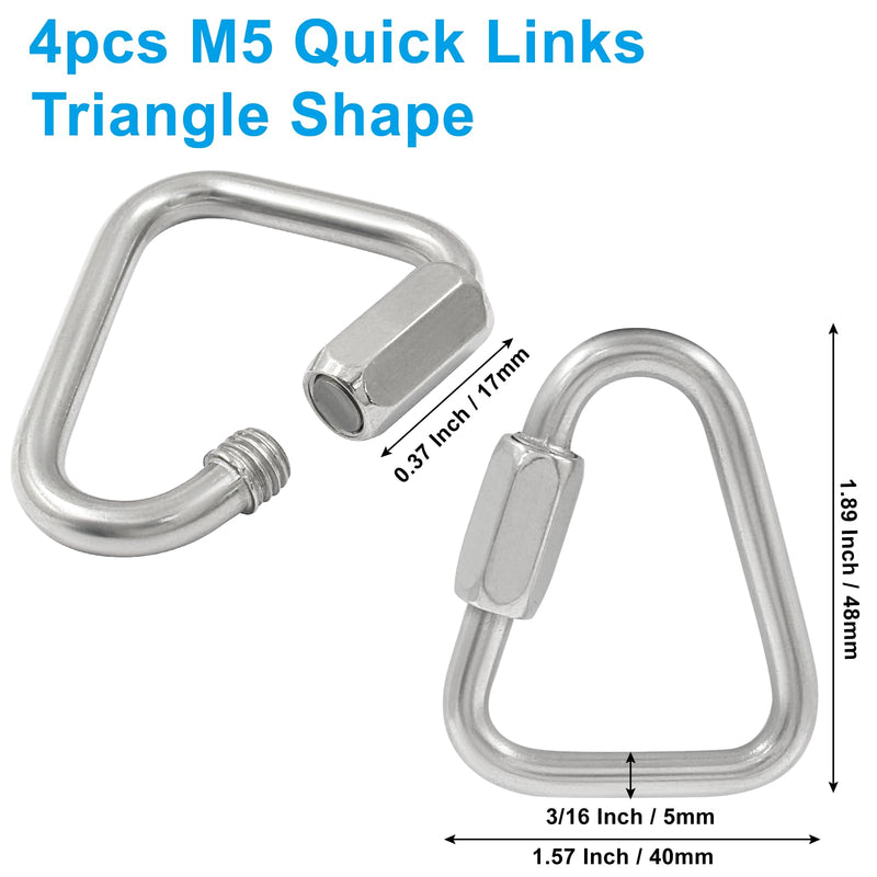 [Australia - AusPower] - 4Pcs Delta Quick Links 3/16 Inch 316 Stainless Steel Triangle Locking Quick Connector, M5 Quick Link Chain Heavy Duty Durable Chain Connector - 716lbs Capacity M5, 4Pcs 