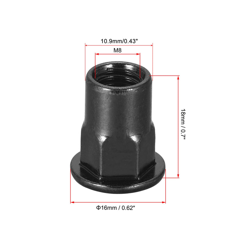 [Australia - AusPower] - uxcell M8 Rivet Nuts, Thread Half Hexagonal Carbon Steel Zinc-Plated Flat Head Threaded Insert Nut Black 20Pcs 