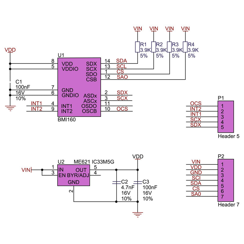 [Australia - AusPower] - 2pcs BMI160 GY-BMI160 6DOF 6-Axis Sensor Module Gravity Sensors Accelerometer Gyroscope Acceleration Gravity Sensor IIC I2C SPI 3-5V 