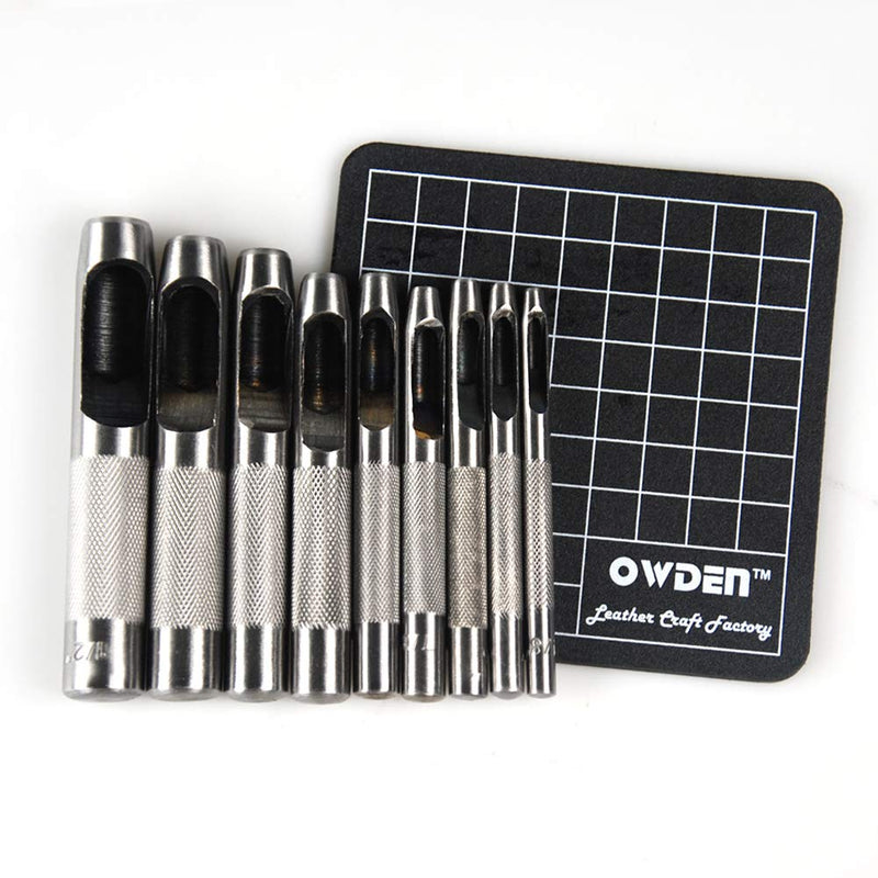 [Australia - AusPower] - 9 Pieces Hollow Punch Set (1/8"-1/2") with A Free Cutting MAT, Leather Hole Punch Set 1 9 Pieces 