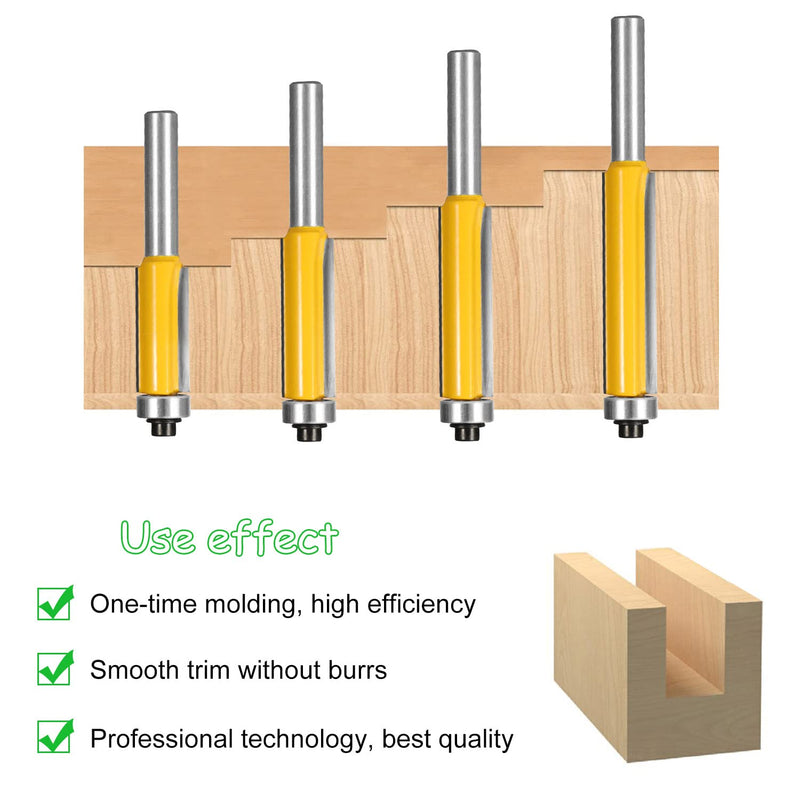 [Australia - AusPower] - 4 Piece Flush Cutter Ball Bearing Top, Flush Cutter 8 mm Shank, Ent Flush Cutter, Edges Copy Cutter with Ball Bearing, Groove Cutter Flush Cutter Set Woodworking Cutting Tool for Wood 4 