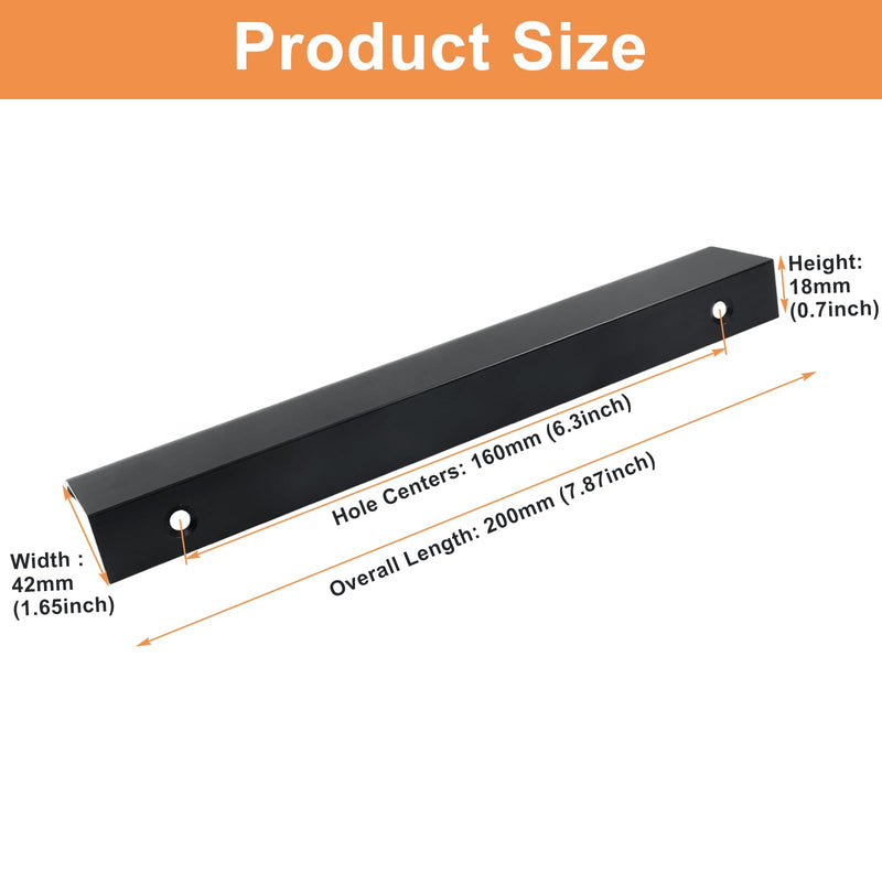 BokWin 12Pcs 200mm/7.87 Inch Mount Finger Edge Pull, Furniture Drawer Handles, Aluminum Concealed Handle for Home Kitchen Door Drawer Cabinet with Screws (Black) 200mm/7.87"(12Pcs) Black
