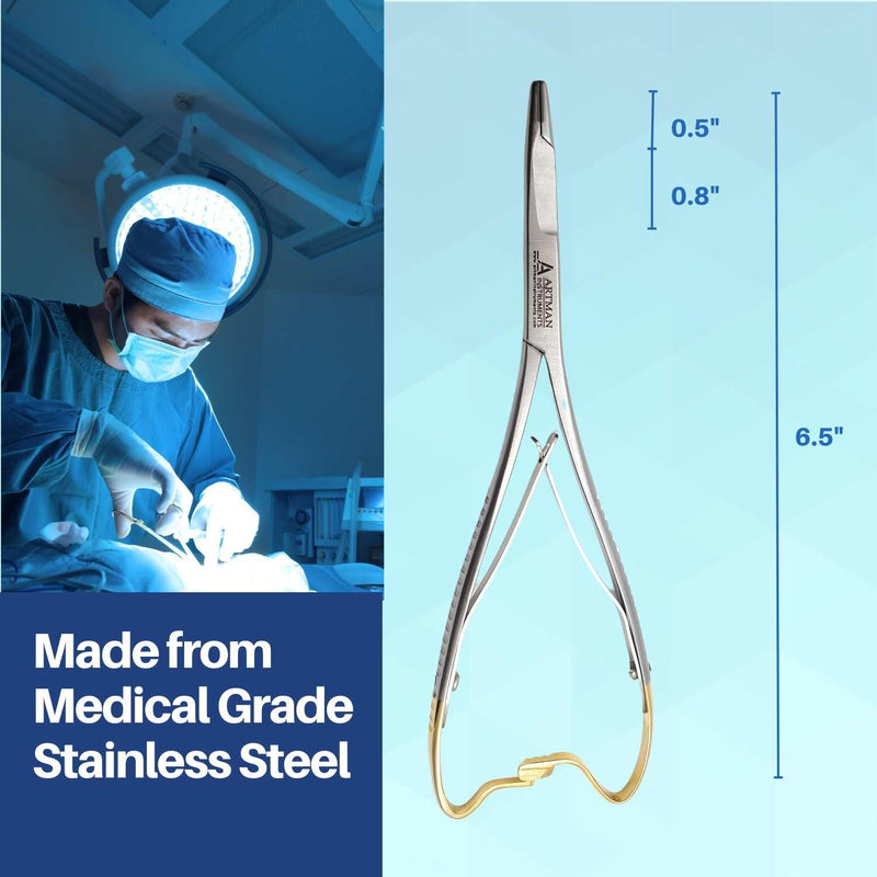 [Australia - AusPower] - Olsen Hegar Mathieu Needle Holder | Mitten Scissor Clamps | Needle Driver with Scissors Cutting Edges | 6.5 inches with Tungsten Carbide 