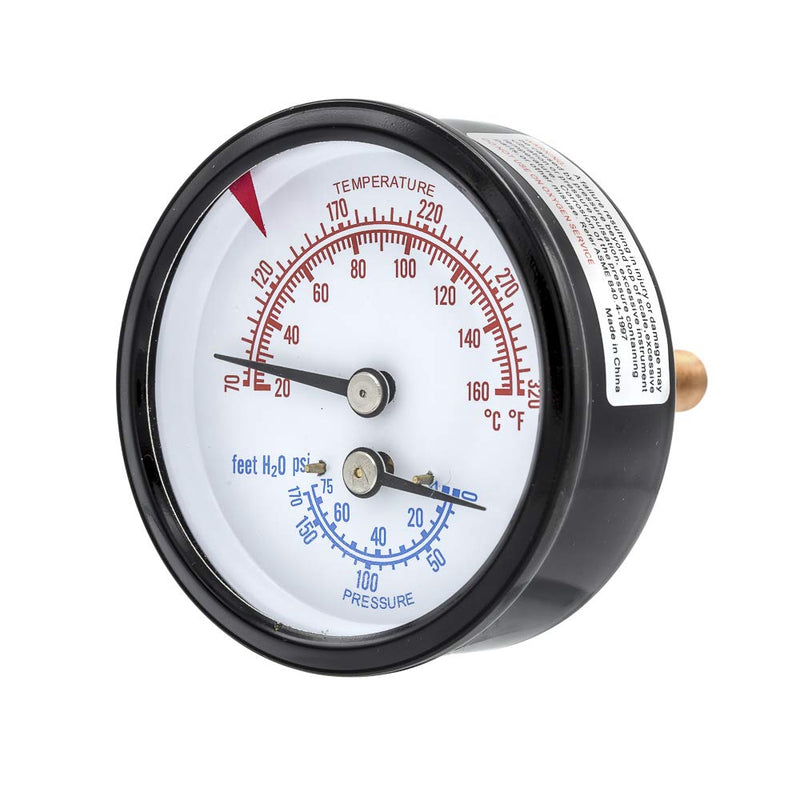 PIC Gauges TRI-RC-254R1.75-D Commercial Tridicator, Black Steel Case, Bronze Internals, Plastic Lens w/ Red Indicator, 2.5" Dial, 1.75" Stem Length, 0/75 psi Range, 1/4" Male NPT 0 - 75 PSI