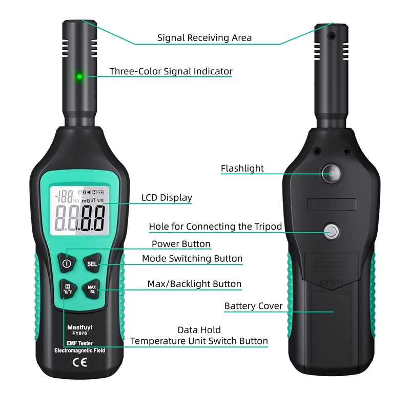 [Australia - AusPower] - EMF Meters, Digital LCD EMF Detector, EMF Tester for Ghost Hunting, Electromagnetic Radiation Detector, Home, Office, Outdoor, Indicator Lights, Acoustic Alarm [ FY876 ] 