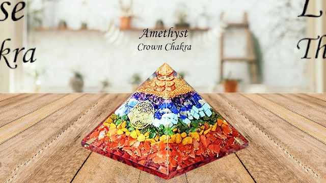 Chakra Pyramid - Seven Chakra Pyramid - Orgonite Pyramid for Energy Healing - Orgonite Kit - Protection with Seven Chakra Orgonite Necklace Seven Chakra With Necklace