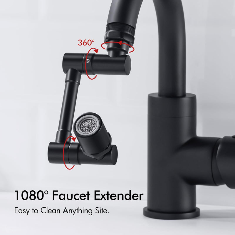 BAGNOLUX Brass 1080° Swivel Black Faucet Extender for Bathroom Sink, 2 Modes Rotating Faucet Extension Spout, Universal Splash Tap Aerator Attachment Adapter for kitchen Sink, Robotic Arm Water Matte Black-2