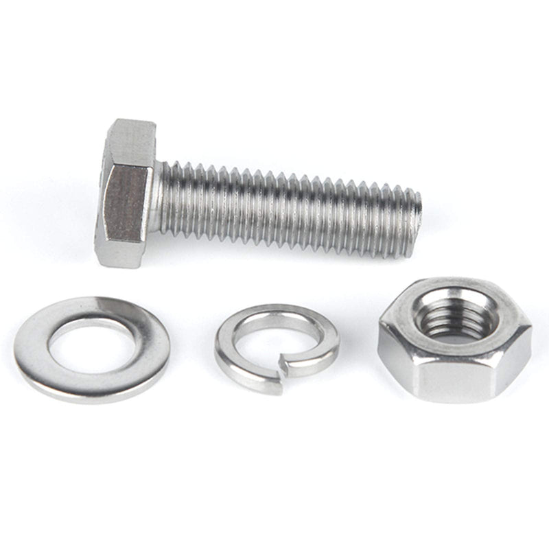 [Australia - AusPower] - M10-1.5x20mm Stainless Steel Hex Head Screws Bolts Nuts Flat Lock Washers Kits 304 Stainless Steel (A2-70) Full Thread Bright Finish Machine Thread（5 Sets） M10-1.5x20 