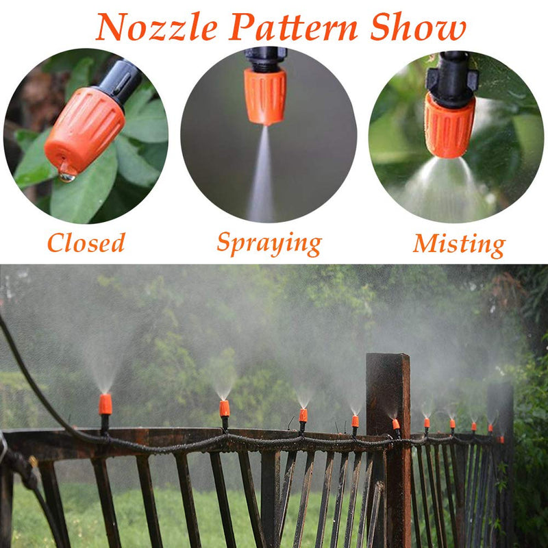 [Australia - AusPower] - MSDADA 50pcs Micro Spray Adjustable Flow Irrigation Drippers, 1/4 InchGarden Adjustable Sprinkler drip Irrigation Mister Heads with 3 Tee Irrigation Misting Drip Kit Orange 