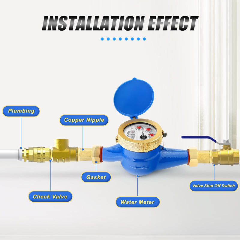 [Australia - AusPower] - MEANLIN MEASURE 1/2" NPT Couplings Water Meter Cold Water Meter for Garden or Home, Measuring in Cubic Meter 
