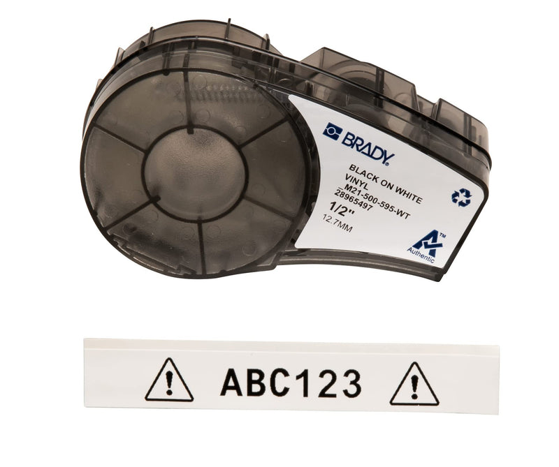 Brady Authentic (M21-500-595-WT) All-Weather Vinyl Label for Indoor/Outdoor ID, Lab and Equipment Labeling, Black on White- For M210, M210-LAB, M211, BMP21-PLUS and BMP21-LAB Printers, .5" W 21' L .5"