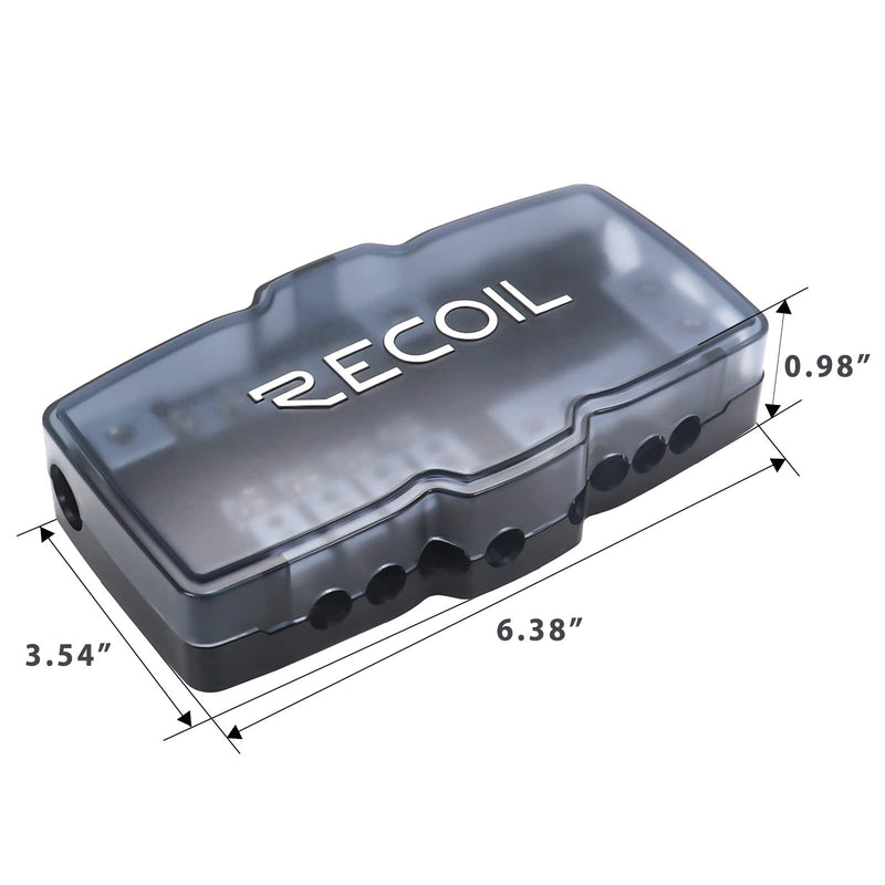 [Australia - AusPower] - RECOIL MPG4 4-Way Mini-ANL Fused Distribution Block with Ground Block, Each Positive and Negative Block with 2X 0/2/4 Gauge Inputs & 4X 4/8 Gauge Outputs, Fused Distribution Block with 12pcs Fuses 4-Way Fuse & Ground Combo Block, 2 Inputs & 4 Outputs 