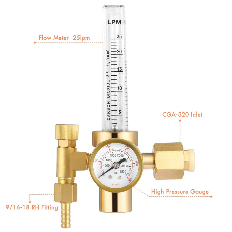Reboot CO2 Gas Regulator Full Copper Flowmeter Mig Welding Gas Regulator Valves Welding Accessory for Mig Tig Welding Machine Gas-CO2