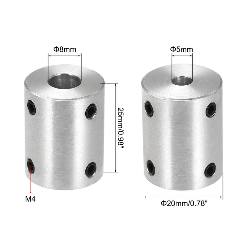 [Australia - AusPower] - uxcell 5mm to 8mm Bore Rigid Coupling Set Screw L25XD20 Aluminum Alloy,Shaft Coupler Connector for 3D Printers, Motor Accessories,4pcs 
