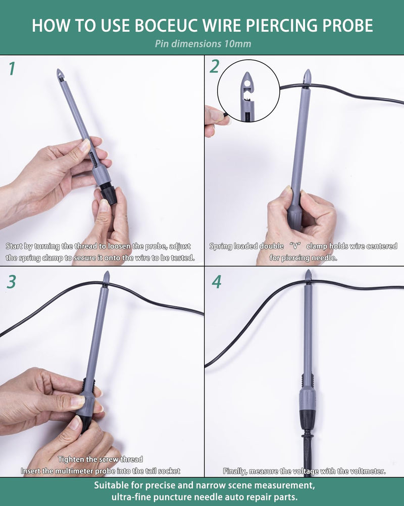 [Australia - AusPower] - Heavy Duty Wire Piercing Probe Insulation Piercing Clip Set Push on 4mm Push Banana Plug Multimeter Test Leads Multi Testers Needle Accessories 4mm Plug(Extended Edition) 