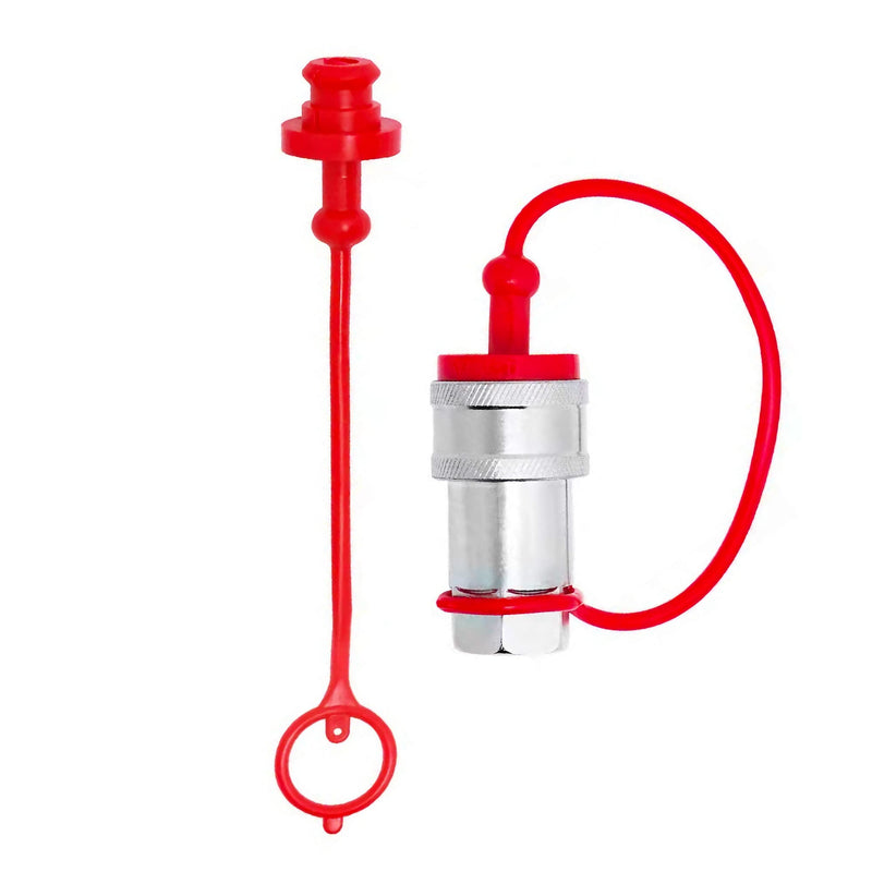 [Australia - AusPower] - 2sets 1/4 ISO A Hydraulic Coupler Male Dust Cap and Female Plug Cover,ISO A Pioneer Style Hydraulic Quick Disconnects Port Plug Cover Fittings,Red Cap with Retaining Ring Keeps Cap Connected to Hose 