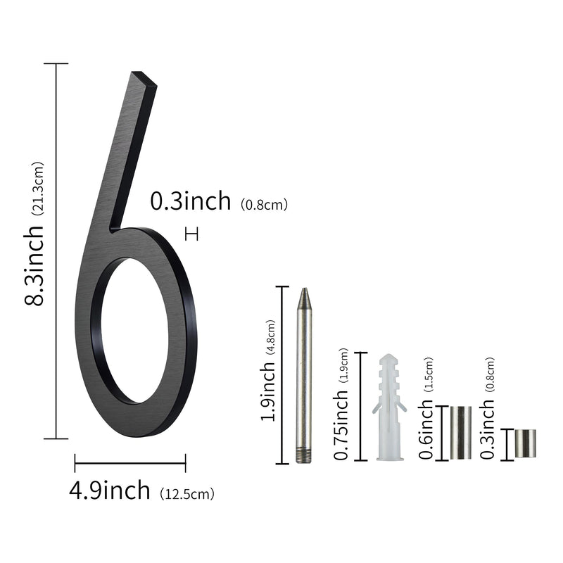 8 Inch Black House Numbers For Outside Metal, Floating Large House Numbers Modern Address Numbers Floating Mount Flush Mount Aluminum Home Address Numbers 5 #5