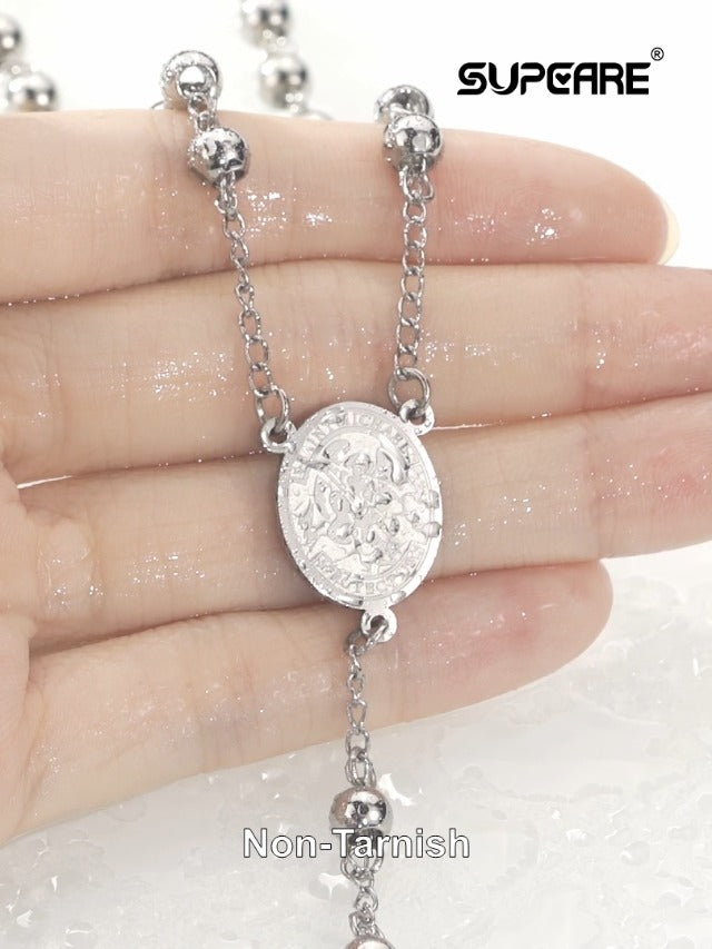 Supcare Rosary for Men Women Catholic Necklace Rosary Beads Customized D01-Michael Silver