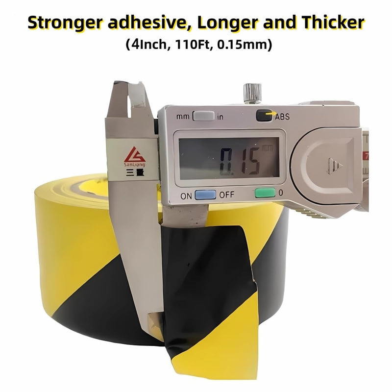 4inch x 110ft Black & Yellow Hazard Tape Warning Safety Stripe Tape for Floor Marking, Strong Adhesive Wear Resistance Waterproof Caution Tape Roll Ideal for Walls, Floors, Pipes and Equipment Black&Yellow