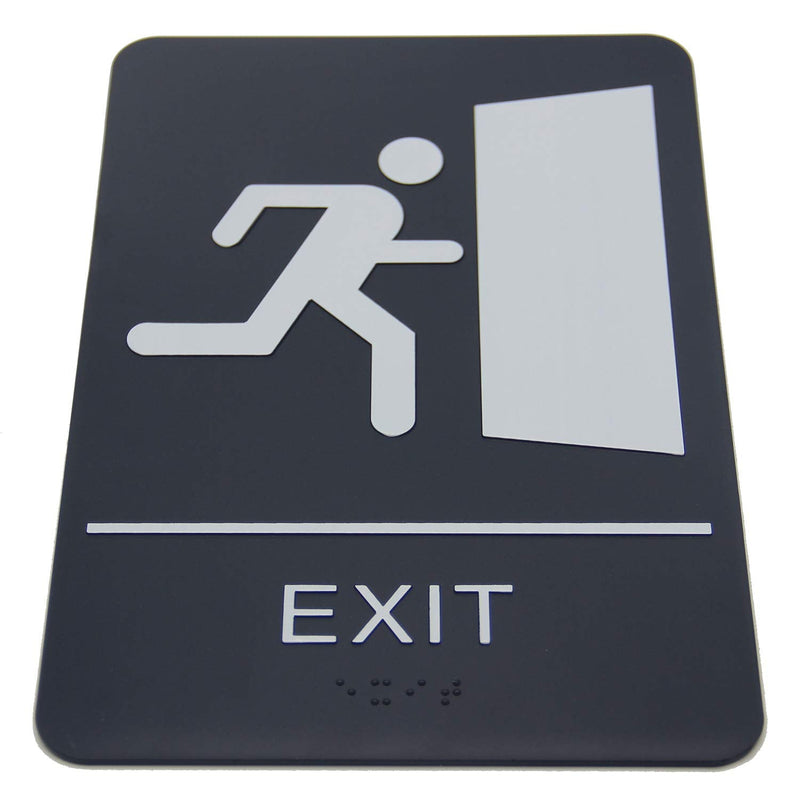 Black & White ADA Exit Sign with Braille-9" x 6"