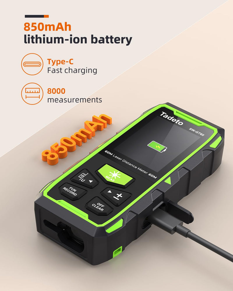 [Australia - AusPower] - Tadeto Dual Laser Measuring Tool, 393FT/120M Bilateral Laser Measurement Tool Backlit LCD Display, Rechargeable Laser Measure with Ft/in/M Multiple Units Length/Area/Volume/Angle Green 