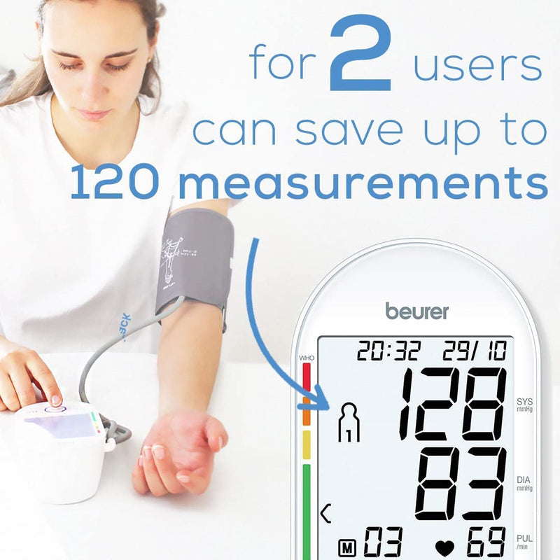[Australia - AusPower] - Beurer BM55 Blood Pressure Machine  XL Backlit Display, Arrhythmia Alarm, Portable Storage Kit, 2 Users, Automatic Blood Pressure Cuff, Resting Indicator  Blood Pressure Monitor Batteries Included BM55 - Premium XL Backlit Display 