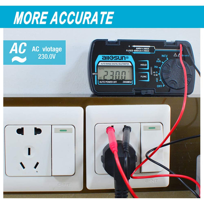 [Australia - AusPower] - ALLOSUN Digital Multimeter Pocket Size DC AC Voltage Current Tester NCV Ohm Capacitance Frequency Diode and Continuity Test Auto Range (EM3085A (Upgraded)) 