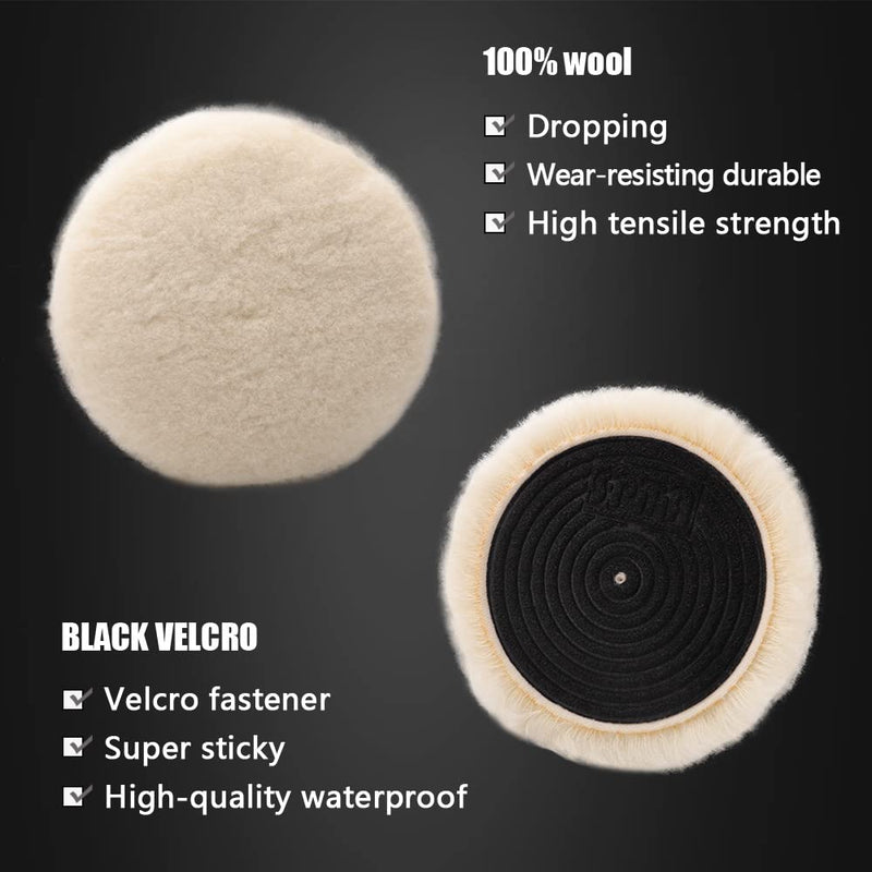 SPTA Wool Buffing Polishing Pads, 3Pcs 5 Inch (125mm) Wool Cutting Pad, Wool Compounding Pad, Buffing and Polishing Pads Buffing Wheel for 5 Inch Car Polisher Compounding, Polishing, Buffing 125mm