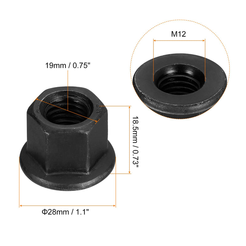 [Australia - AusPower] - uxcell M12 Flange Hex Nuts, 5pcs Grade 12.9 Carbon Steel Black Oxide Finished Hex Flange Nuts for Machinery 5 