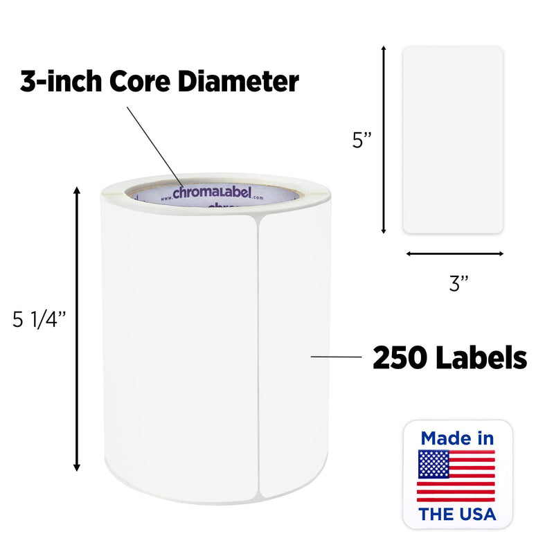 ChromaLabel 3 x 5 inch Permanent Color Code Rectangle Labels, 250 Stickers per Roll, White