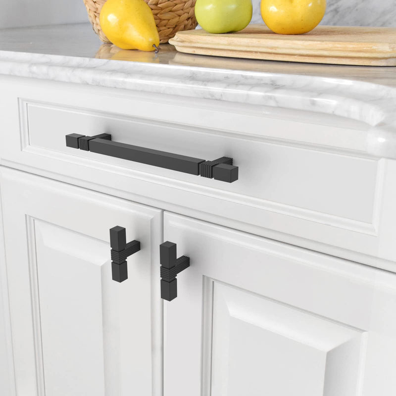 Amerdeco 10 Pack Matte Black Cabinet Knobs Single Hole 2 Inch Solid Zinc Alloy Cupboard Drawer Pulls T Bar Hardware ZH0021