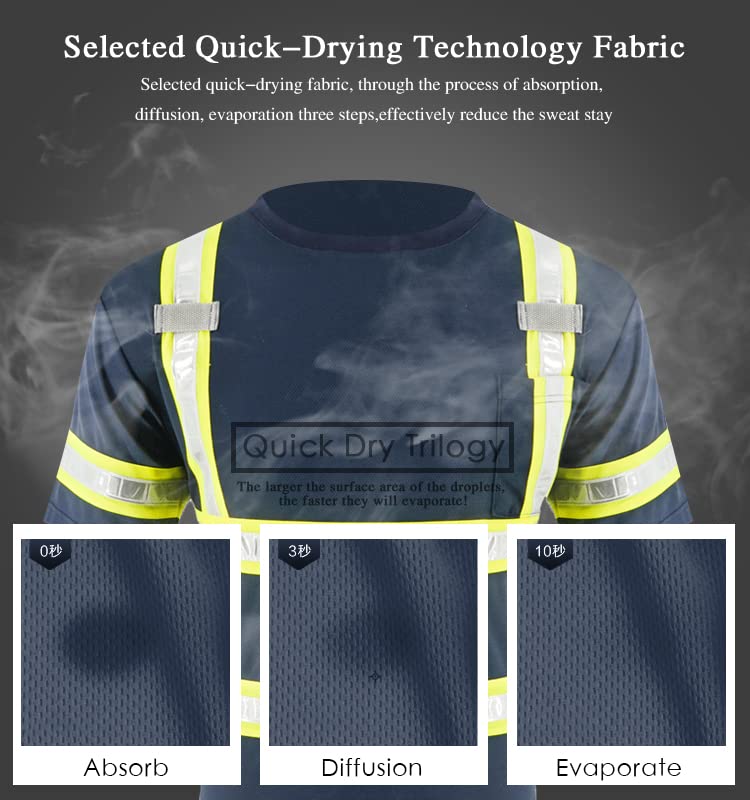 SMASYS Reflective Shirts - High Visibility Short Sleeve T Shirts ANSI with Pockets and Reflective Tape for Men,Women 5X-Large Yellow-navy