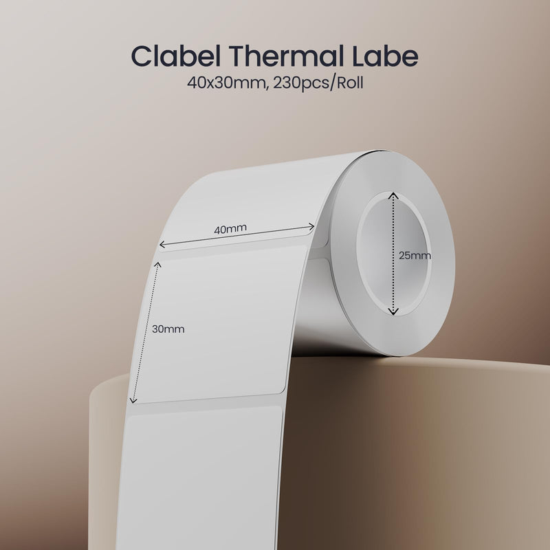 CLABEL Label Maker Tape for CLABEL 221B, Thermal Labels, Adapted Label Print Paper Waterproof Self-Adhesive Multipurpose Labeling Tape 6 Roll of 1380pcs White 40*30mm 6rolls Upgraded
