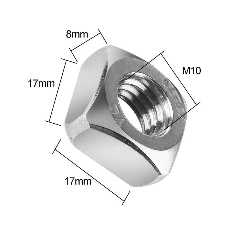 [Australia - AusPower] - Pack of 10 M10 Square Nuts, 304 Stainless Steel Metric Coarse Thread Assortment Kit 